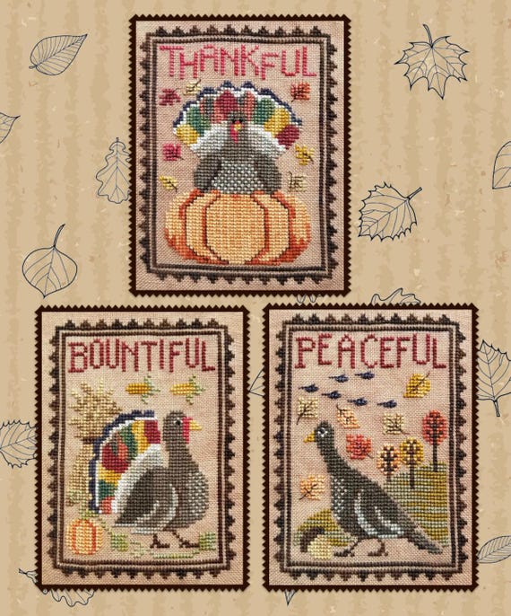 Turkey Trio Counted Cross Stitch Pattern Leaflet by Waxing Moon Designs #188 - printed pattern