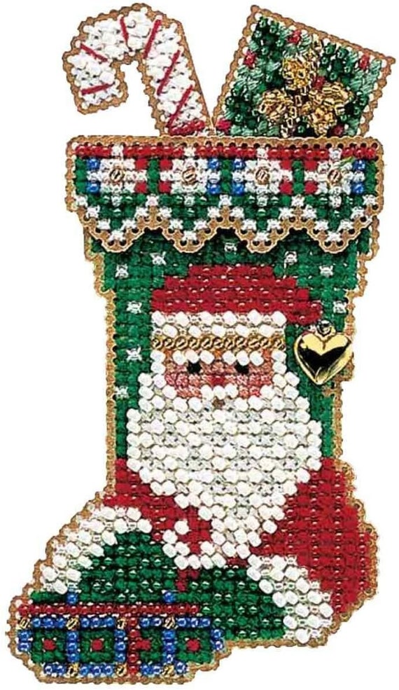Mill Hill 2004 Beaded Cross Stitch Charmed Stocking Ornament kit ~ St Nick Stocking