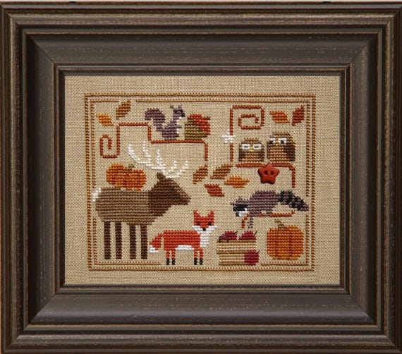 Bent Creek Counted Cross Stitch Pattern ~ Oodles of Autumn ~ Printed Pattern with Embellishment Button