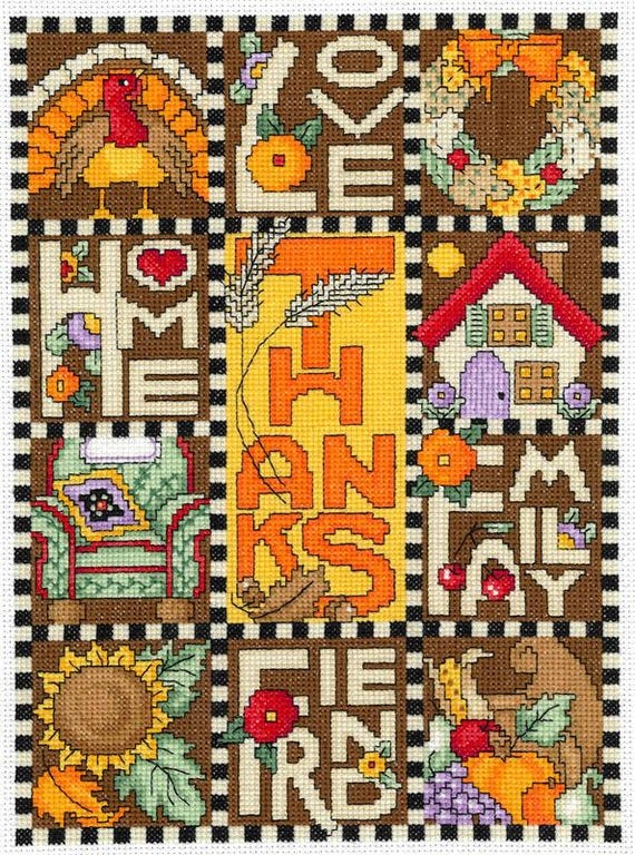 Thanksgiving Sampler Counted Cross Stitch Pattern designed by Mary Engelbreit
