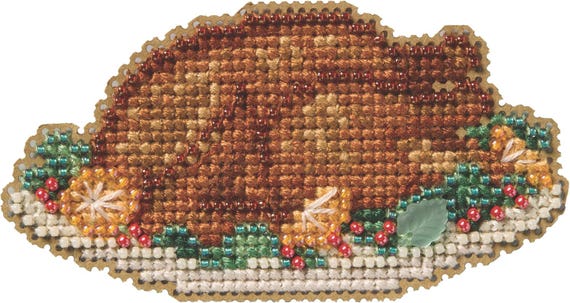 Turkey Platter Mill Hill 2025 Seasonal Ornament Autumn Harvest Beaded Cross Stitch Kit