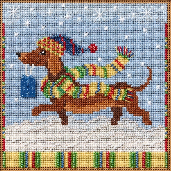 Mill Hill 2024 Buttons & Beads Winter Series Cross Stitch Kit ~ Dashing Dachshund