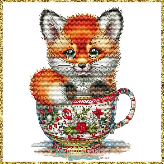 Christmas Animal Cup #3 Fox counted cross stitch leaflet by Les petites Croix de Lucie