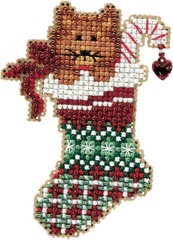 Mill Hill 2010 Winter Holiday Beaded Cross Stitch Kit ~ Kitty's Stocking