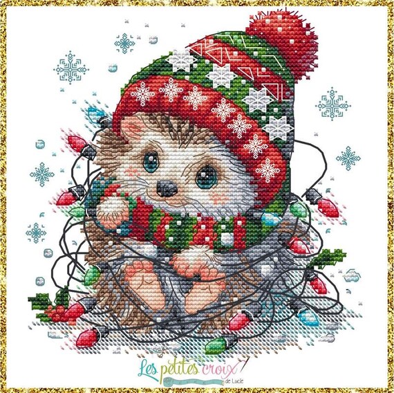 Hedgehog Christmas counted cross stitch pattern by Les petites croix de Lucie