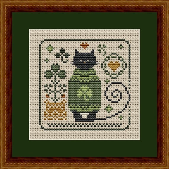 A Cat In A Cozy Green Sweater ~ Cat Tales Collection Counted Cross Stitch Pattern by Happiness Is HeartMade #5526