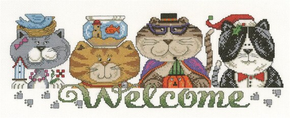 Seasonal Cat Welcome Counted Cross Stitch Chart by Diane Arthurs