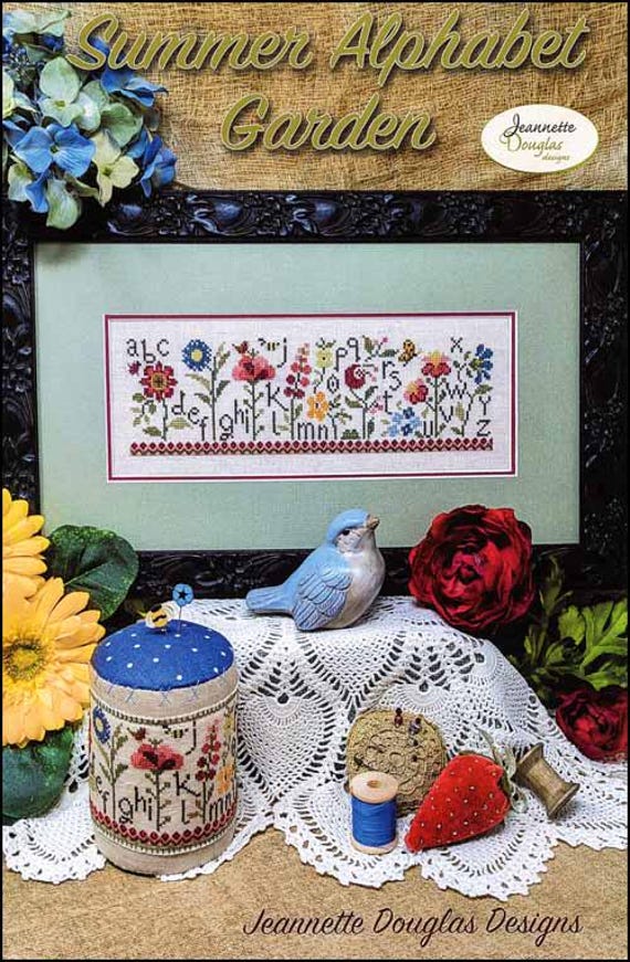 Summer Alphabet Garden counted cross stitch pattern by Jeannette Douglas Designs