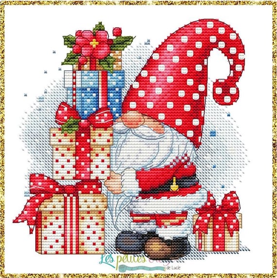 Christmas Gnome and Gifts counted cross stitch leaflet by Les petites Croix de Lucie