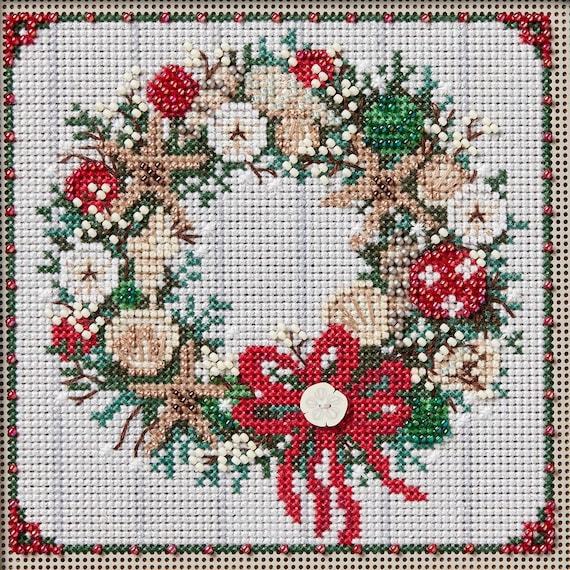 Mill Hill 2024 Buttons & Beads Winter Series Cross Stitch Kit ~ Seashell Wreath