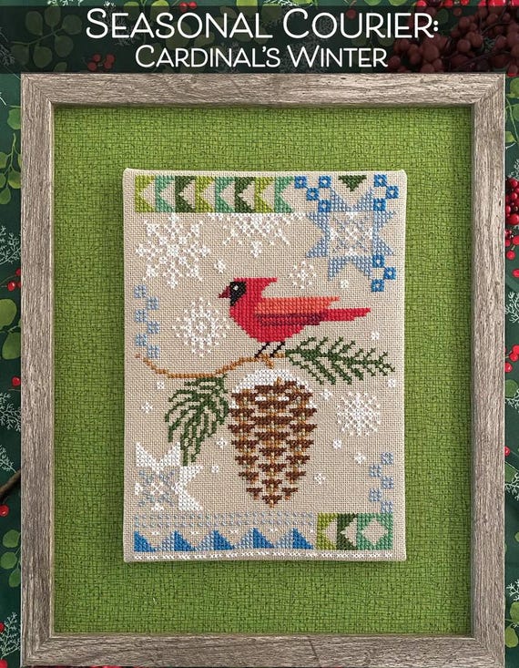 Seasonal Courier:  Cardinal's Winter Counted Cross Stitch Pattern by Robin Pickens Inc