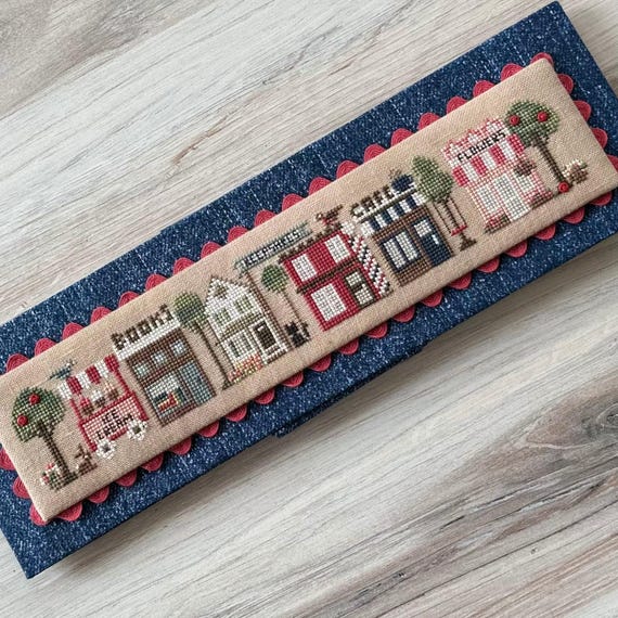 Any Town Tiny Town Counted Cross Stitch Pattern by Heart in Hand with embellishments