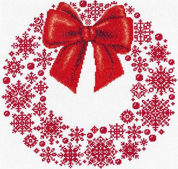 Ursula Michael Imaginating Counted Cross Stitch Chart ~ Redwork Snowflake Wreath