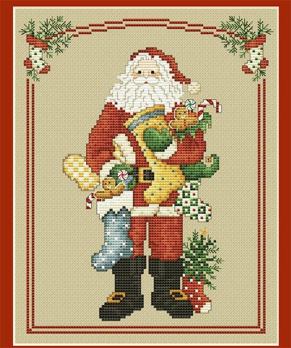 Stocking Santa by Sue Hillis Designs Counted Cross Stitch Pattern L235 - Printed Pattern