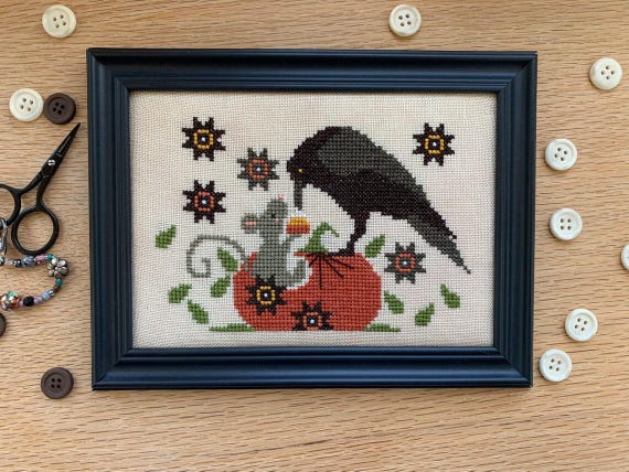 Candy Corn & Pumpkin Counted Cross Stitch Pattern by Stitches by Ethel - Printed Pattern