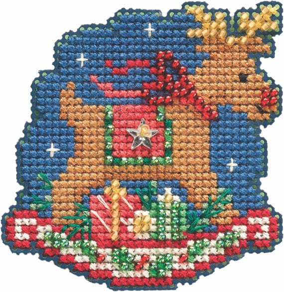 Rocking Reindeer Mill Hill 2021 Winter Holiday Beaded Cross Stitch Kit MH182131