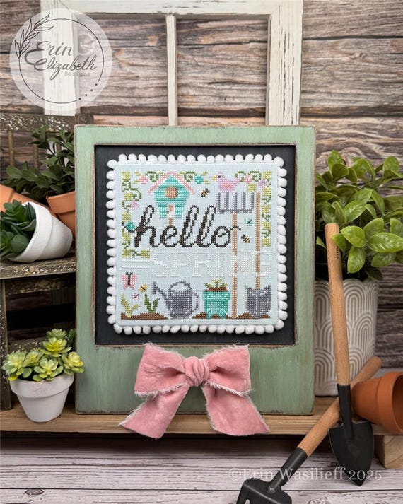 Hello Spring Again Counted Cross Stitch leaflet by Erin Elizabeth Designs