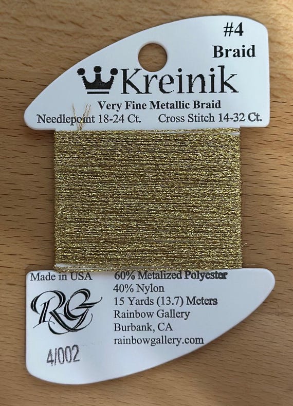 Kreinik Metallic Thread #4 Braid Gold ~ 002