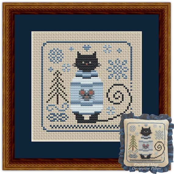 A Cat In A Cozy Blue Sweater ~ Cat Tales Collection Counted Cross Stitch Pattern by Happiness Is HeartMade #5518