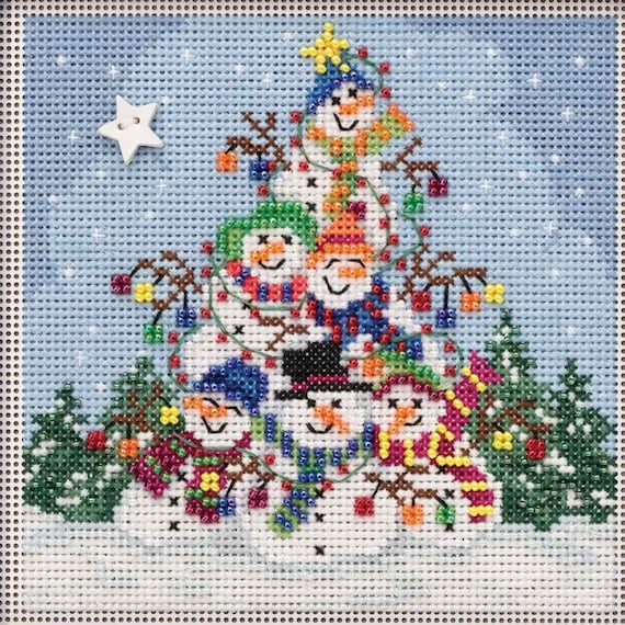 Mill Hill Winter Series Buttons & Beads Counted Cross Stitch Kit ~ Snowman Pile ~