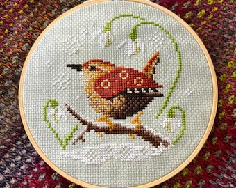 Wren & Snowdrops Counted Cross Stitch Pattern Leaflet by Love Poppet - Printed Pattern