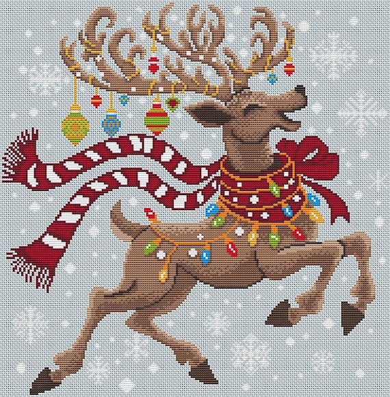 Frolicking Reindeer Counted Cross Stitch Pattern by Artists Alley