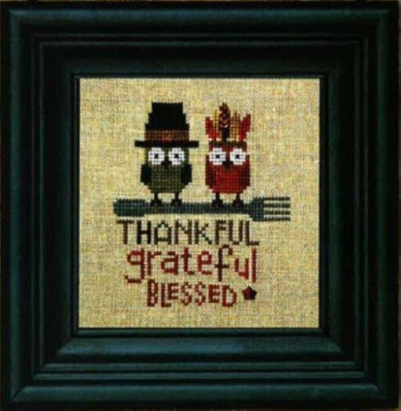 Bent Creek Counted Cross Stitch pattern with embellishment button~ Thankful Owls ~ Printed hardcopy pattern