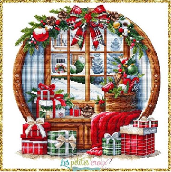 Christmas Gifts Window Counted Cross Stitch Pattern by Les petites Croix de Lucie