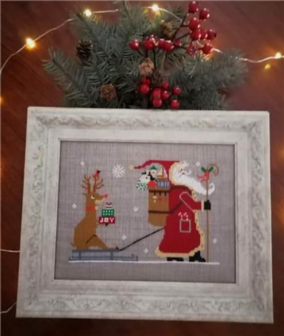 Rudolph and Santa Counted Cross Stitch Pattern Leaflet by Twin Peak Primitives