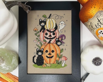 Halloween Cats Counted Cross Stitch Chart by Tiny Modernist - Printed Pattern