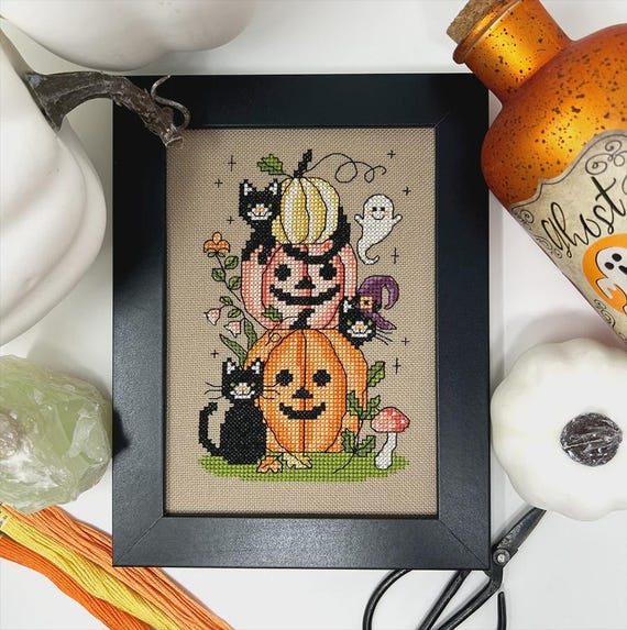 Halloween Cats Counted Cross Stitch Chart by Tiny Modernist - Printed Pattern