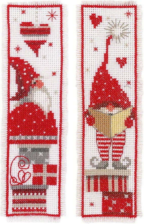 Vervaco Counted Cross Stitch Bookmark Kit ~ Christmas Gnomes ~