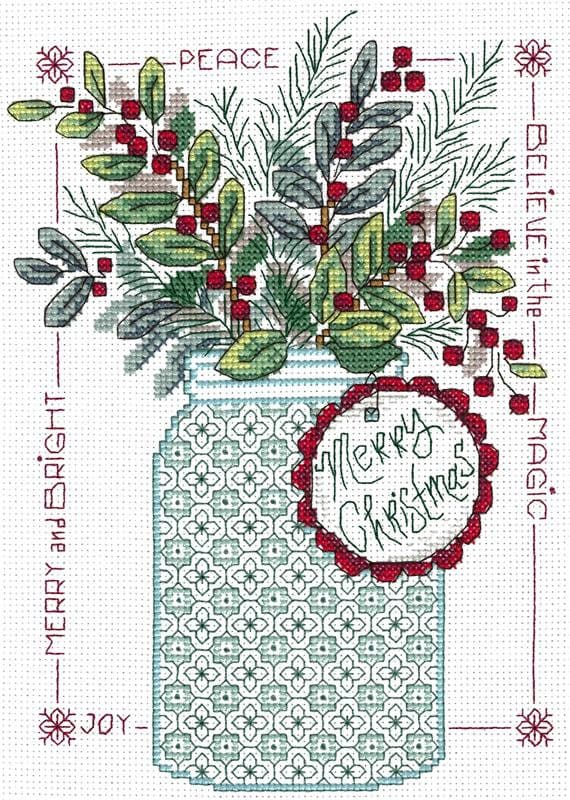 Merry Christmas Mason Jar Imaginating Counted Cross Stitch Pattern by Diane Arthurs