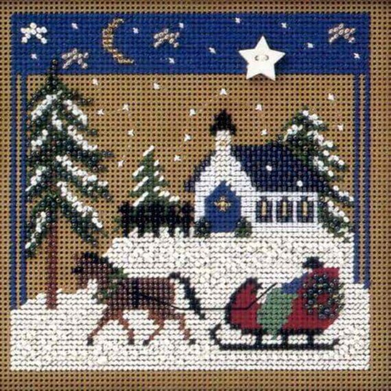 Mill Hill 2002 Holiday Series X Buttoned and Beaded Counted Cross Stitch Kit ~ Sleigh Ride