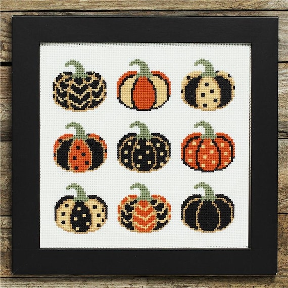 Painted Pumpkins Counted Cross Stitch Pattern by Lola Crow Cross Stitch