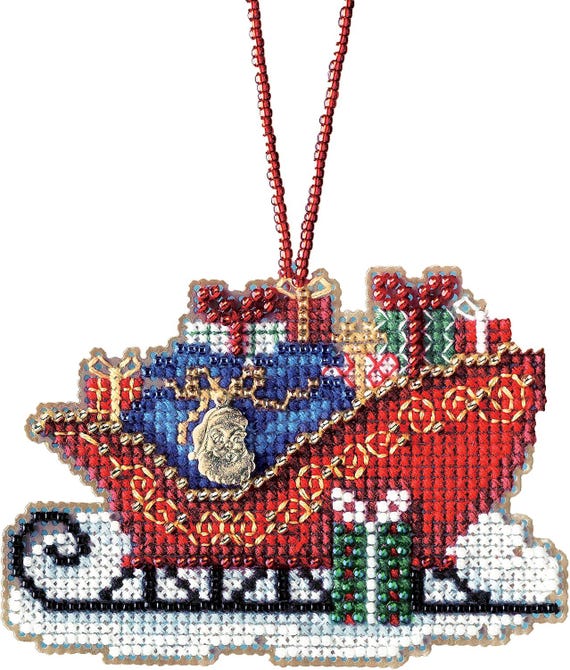 Traditional Sleigh Beaded Cross Stitch Kit Mill Hill Charmed Ornaments 2017 Sleigh Ride MH161736