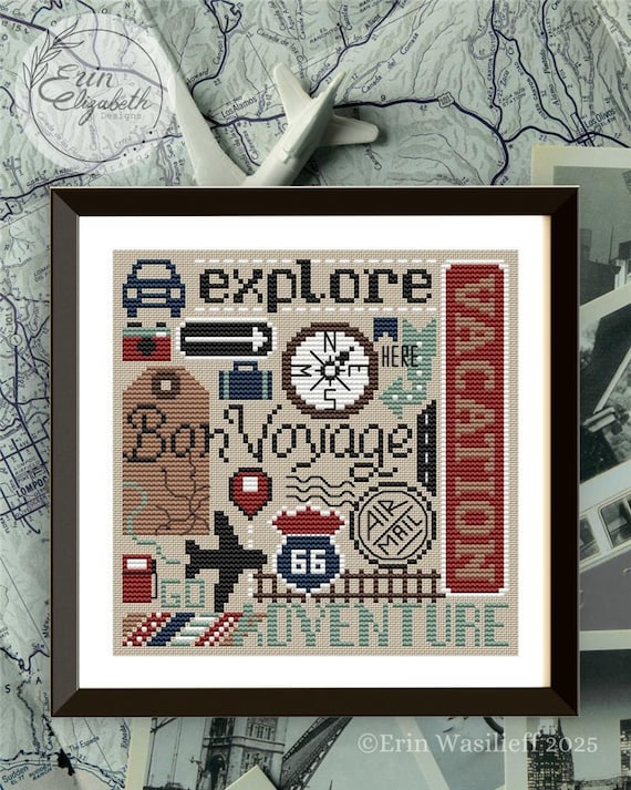 Travel Sampler Counted Cross Stitch leaflet by Erin Elizabeth Designs