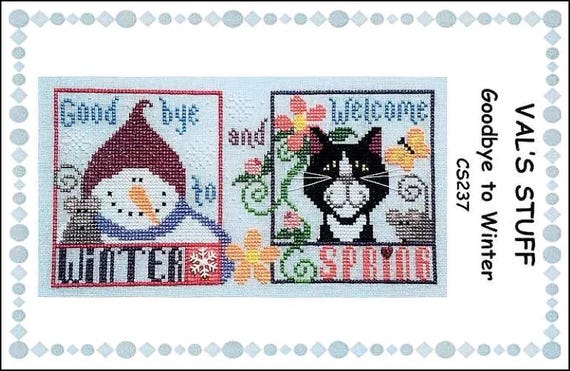 Goodbye to Winter Counted Cross Stitch Pattern with embellishment buttons By Val's Stuff CS237