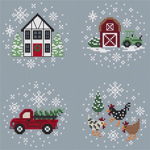 Snowy Farm Ornaments Counted Cross Stitch leaflet by Erin Elizabeth Designs