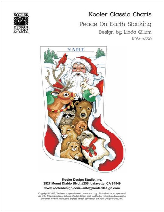 Peace on Earth Stocking Counted Cross Stitch Booklet by Kooler Design Studio Inc - designed by Linda Gillum- Printed Pattern