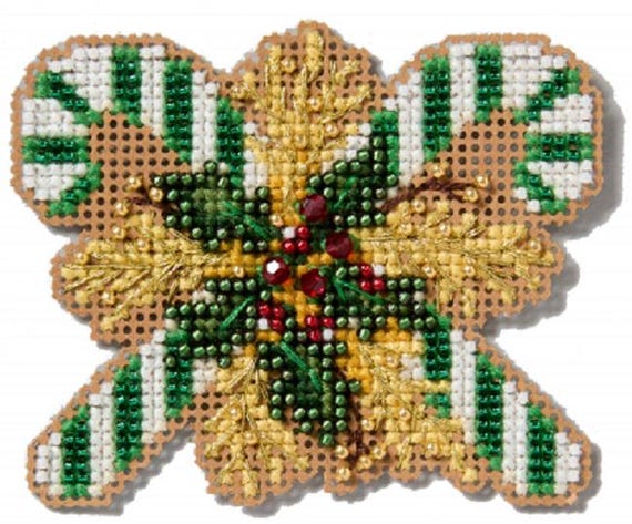 Green Candy Canes Mill Hill 2025 Winter Holiday beaded cross stitch kit MH182532