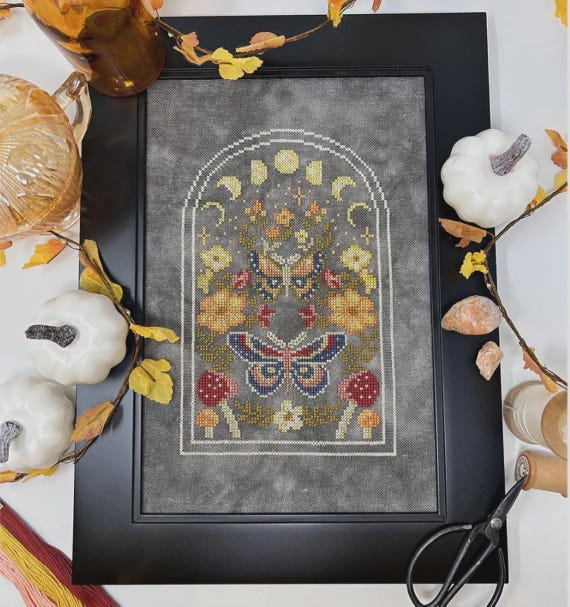 Autumn Night Garden Counted Cross Stitch Pattern by Tiny Modernist - Printed Pattern
