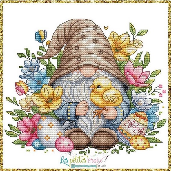 Easter Gnome 2024 counted cross stitch leaflet by Les petites croix de Lucie
