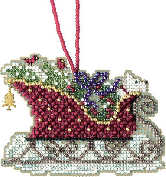 Evergreen Sleigh Beaded Cross Stitch Kit Mill Hill Charmed Ornaments 2017 Sleigh Ride MH161734