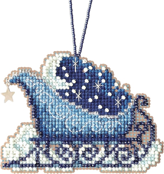 Celestial Sleigh Beaded Cross Stitch Kit Mill Hill Charmed Ornaments 2017 Sleigh Ride MH161731