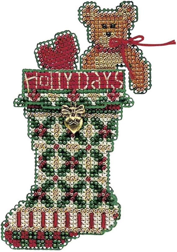 Mill Hill 2004 Charmed Stocking Beaded Cross Stitch Kit ~ Holly Days Stocking