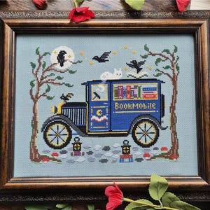 The Midnight Bookmobile Counted Cross Stitch Pattern by Haunted Frames - Printed