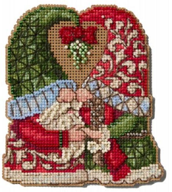 Mill Hill 2025 Jim Shore Beaded Cross Stitch Kit ~ Gnomes Mistletoe Couple
