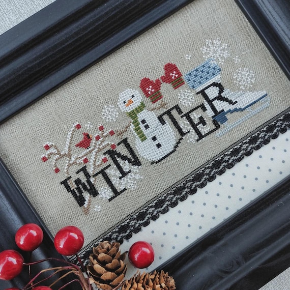 When I Think of Winter Counted Cross Stitch Pattern from Puntini Puntini - Hard copy printed Pattern with Button embellishments