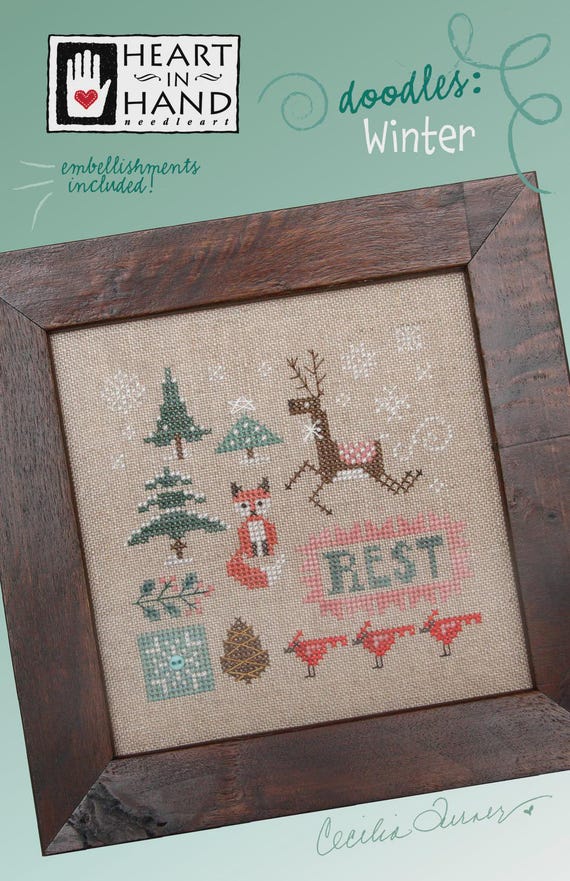 Doodles: Winter Counted Cross Stitch Pattern by Heart in Hand embellishment included - Printed pattern